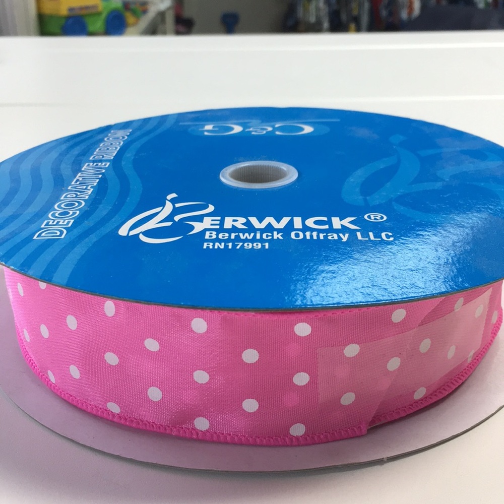 Pink and White Polka Dot Ribbon 1.5 in x 50 yards